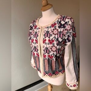 Chelsea & Violet Embroidered Crop Jacket | Boho Folk Art Style (Large)